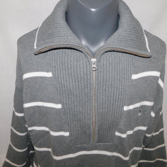 United Colors of Benetton Womens XL Gray White Striped 1/2 Zip Sweater - Picture 4 of 13